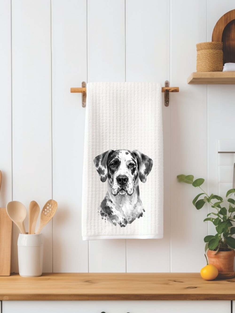 Harlequin Great Dane Dog Waffle Weave Decorative Kitchen Tea Towel